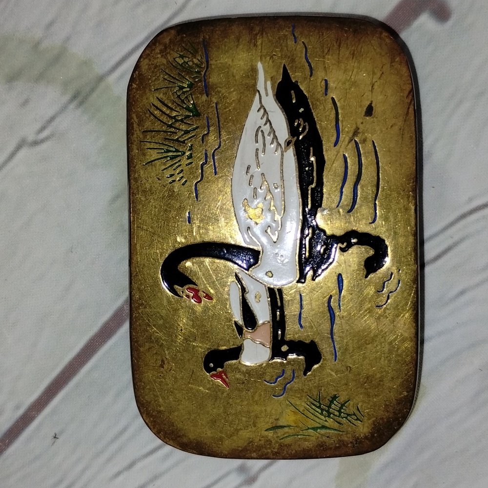 Duck Mallard on water Vintage 1978 Baron Brass Works Solid Brass Belt Buckle